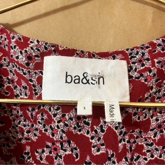 BA&SH | Crystal Dress Carmin Printed Shoulder Pad Ruched Crepe Mini Dress Size S - Picture 3 of 16